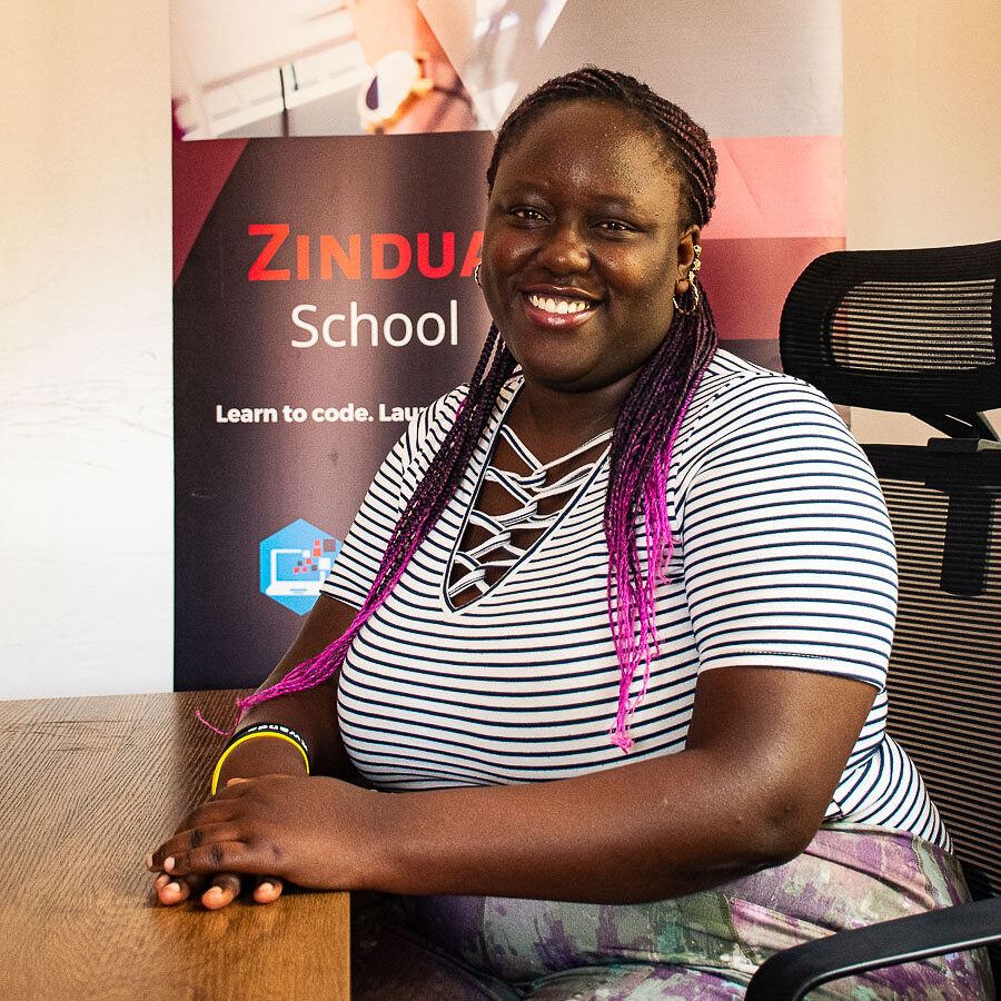 Emelda, one of the graduates from Zindua School's coding for university graduates program